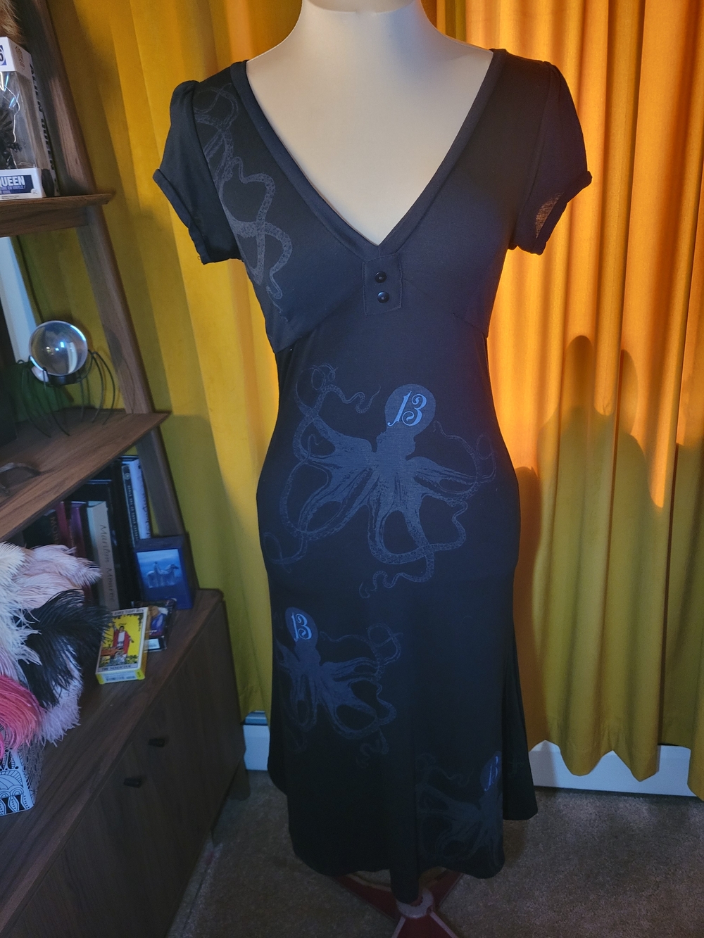 Lucky Brand Black Octopus-Print V-Neck Dress